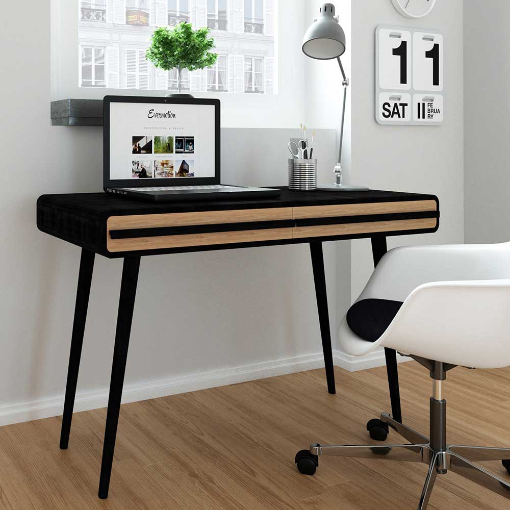 Design Schreibtisch in Schwarz mit Eiche - Diadani
