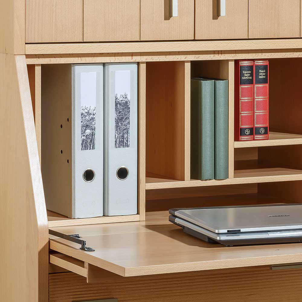Ausgeklappte Schreibklappe des Sekret
s mit Laptop und Ordnerf chern   Lidoral