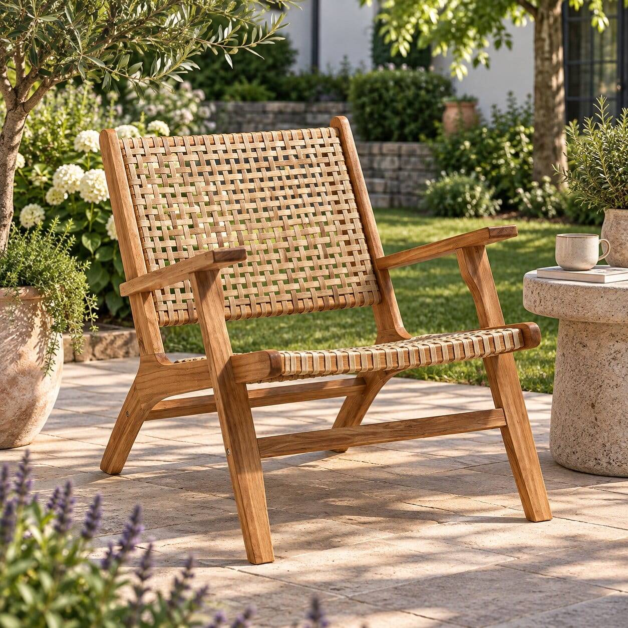 Akazie Holzsessel mit Rattan Geflecht - Foglia