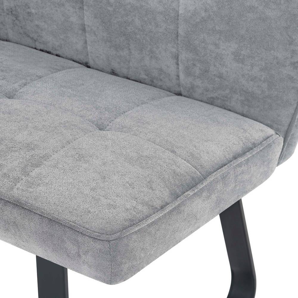 Detailansicht der grauen Stoffpolsterung und Sitzfläche der Design-Eckbank – Crimeos