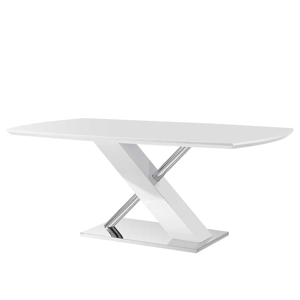 Moderner Tisch in Hochglanz Weiß & Chrom - Melma