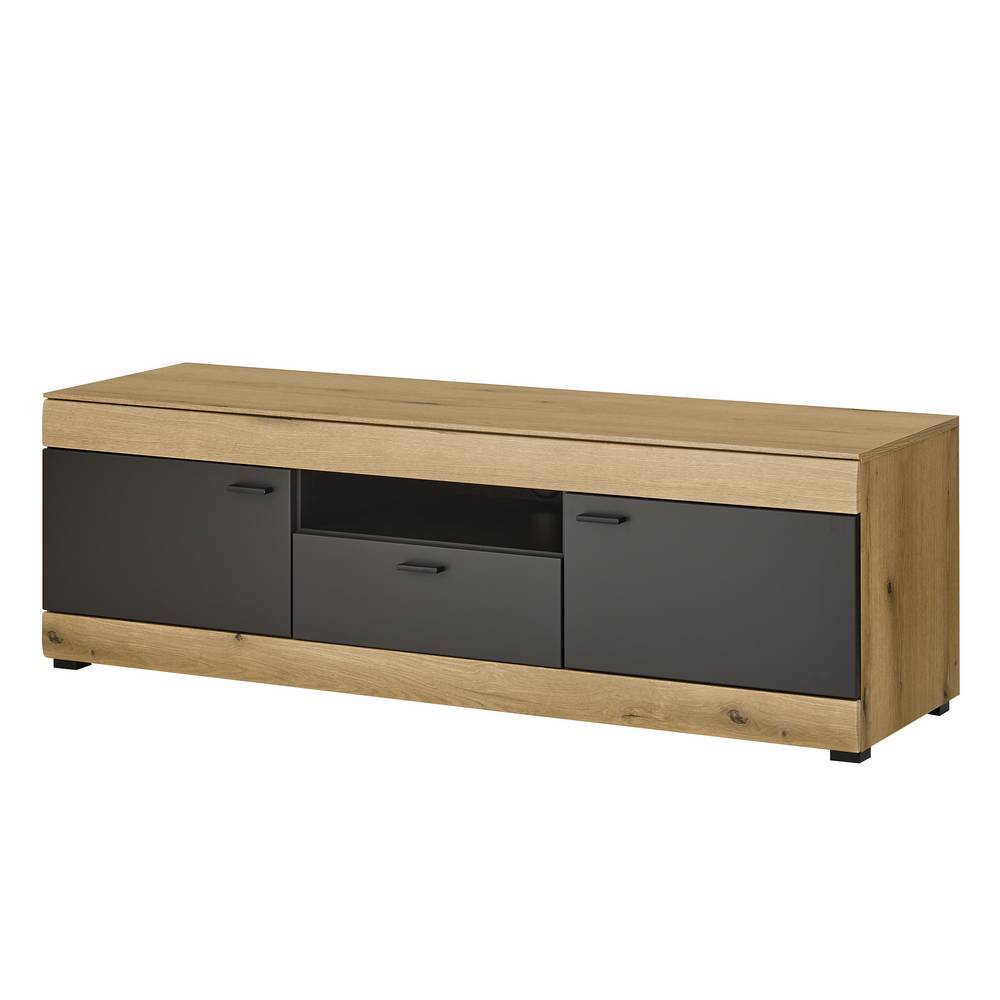 Modernes TV-Rack in Eiche Holzoptik und Anthrazit mit viel Stauraum – Addara