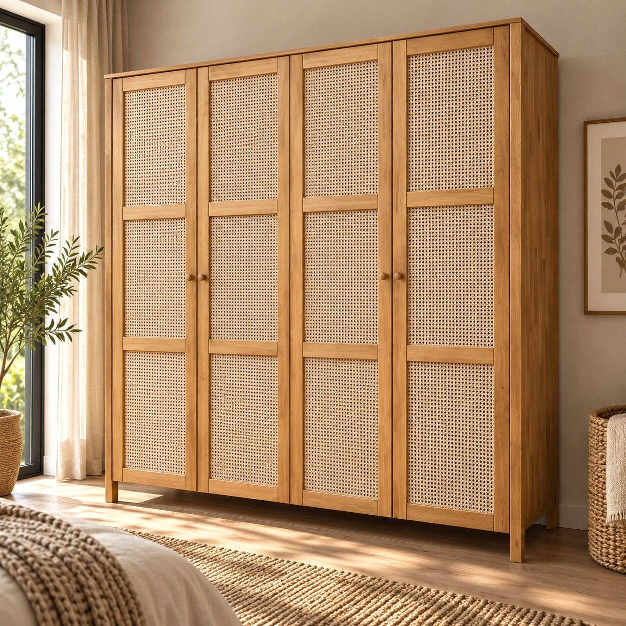 Wildeiche Schlafzimmerschrank mit Wiener Geflecht - Ambrosso