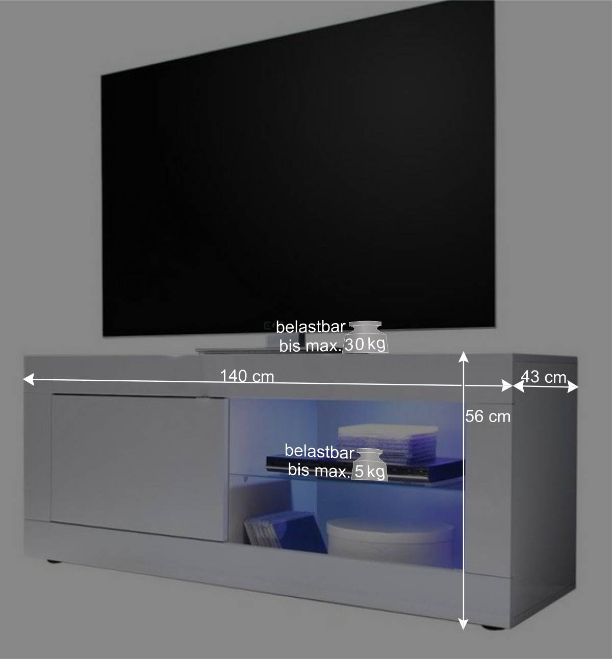 Modernes Fernsehunterschrank in Weiß - Sogno