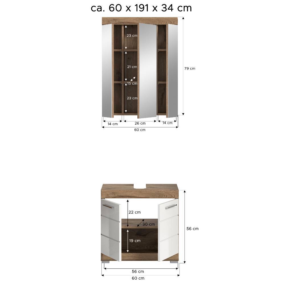 Waschbeckenschrank und Spiegelschrank Set - Exmonda (zweiteilig)