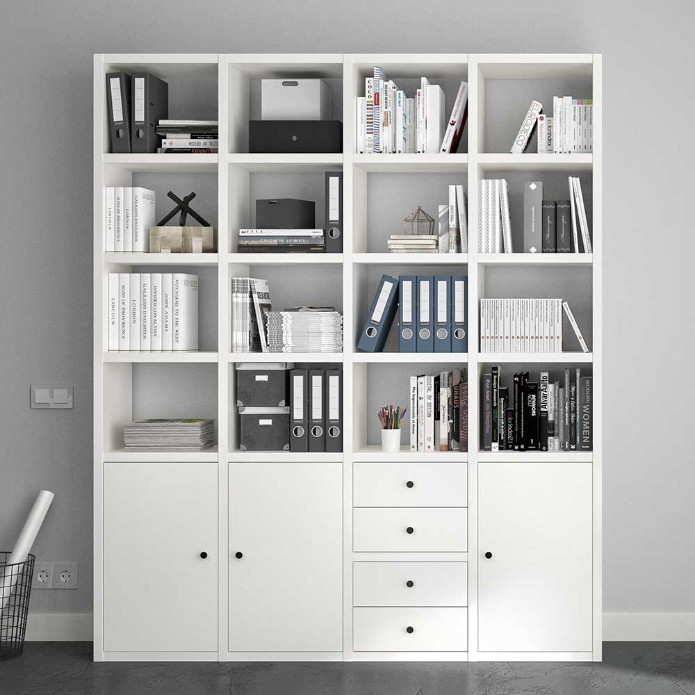 Weißes Büroregal mit Türen & Schubladen - Nausory
