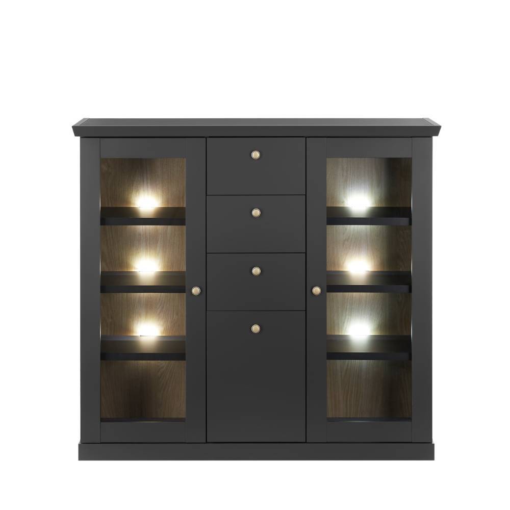 Modern Country Highboard Vitrine in Mattschwarz - Lulumo