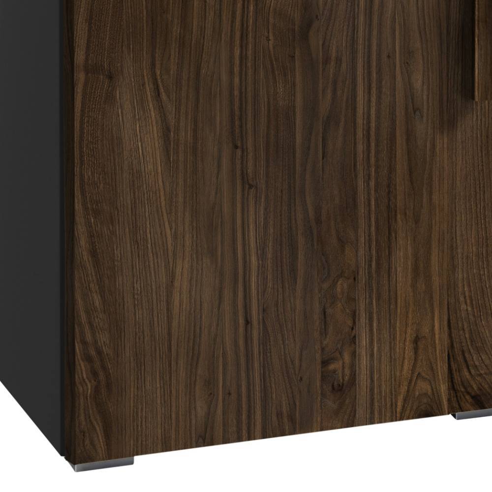 Nussbaum Kommode mit anthrazitfarbener Seitenwand und eleganten silbernen Möbelfüßen – Atrium