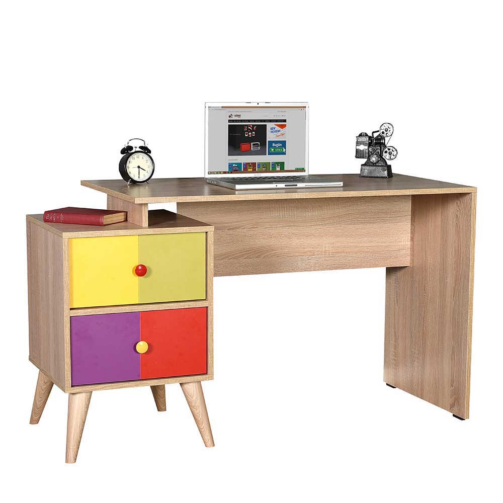 Design Schreibtisch in Sonoma-Eiche & Bunt - Reddnas