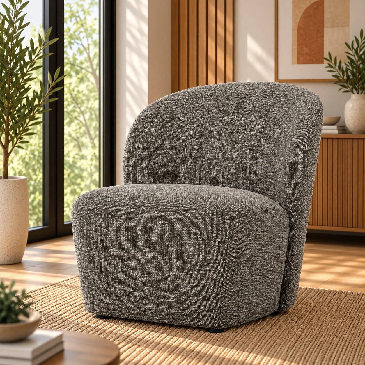 Moderner Designsessel in Grau Webstoff - Niko
