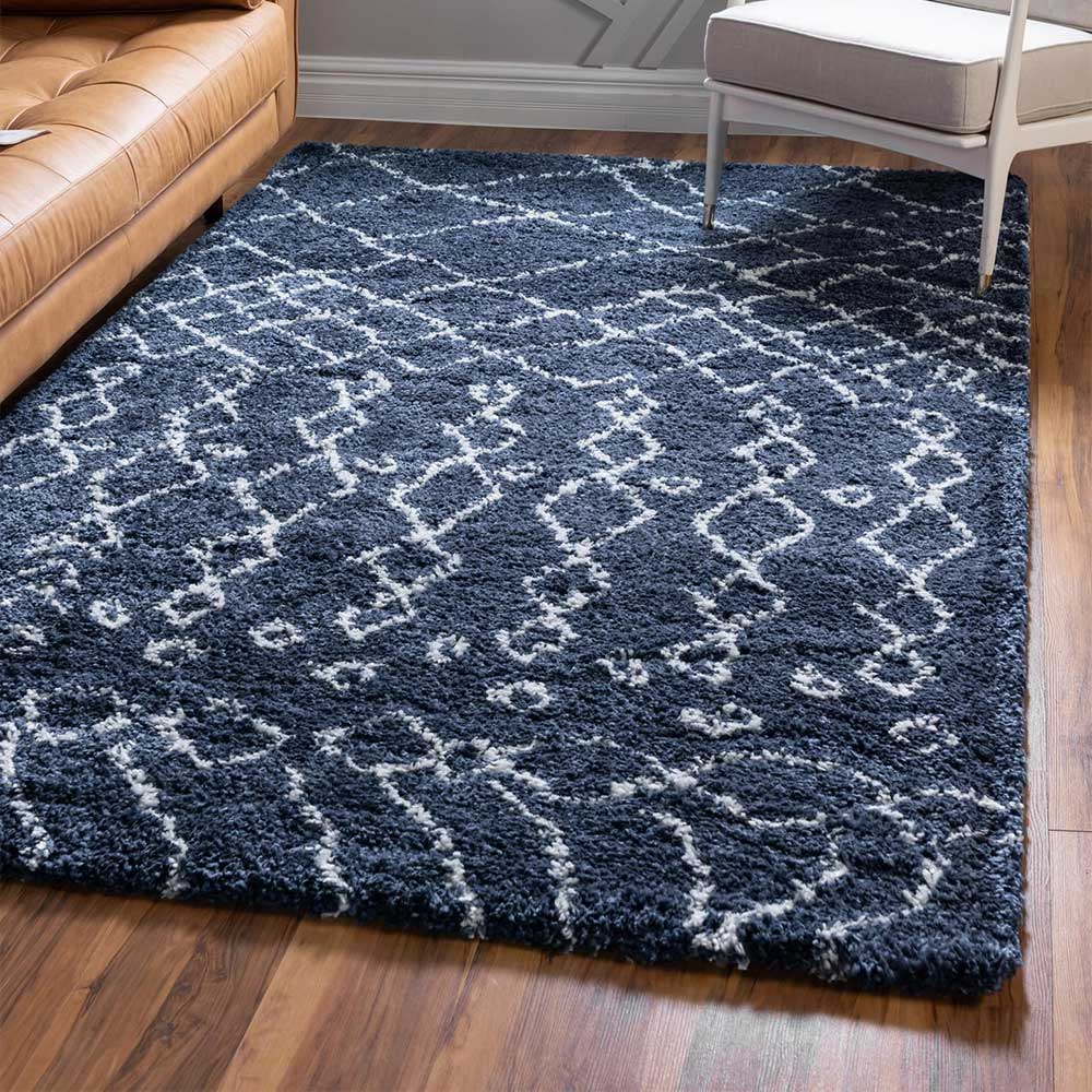 Abstrakt gemusterter Läufer Teppich in Blau - Gunnar