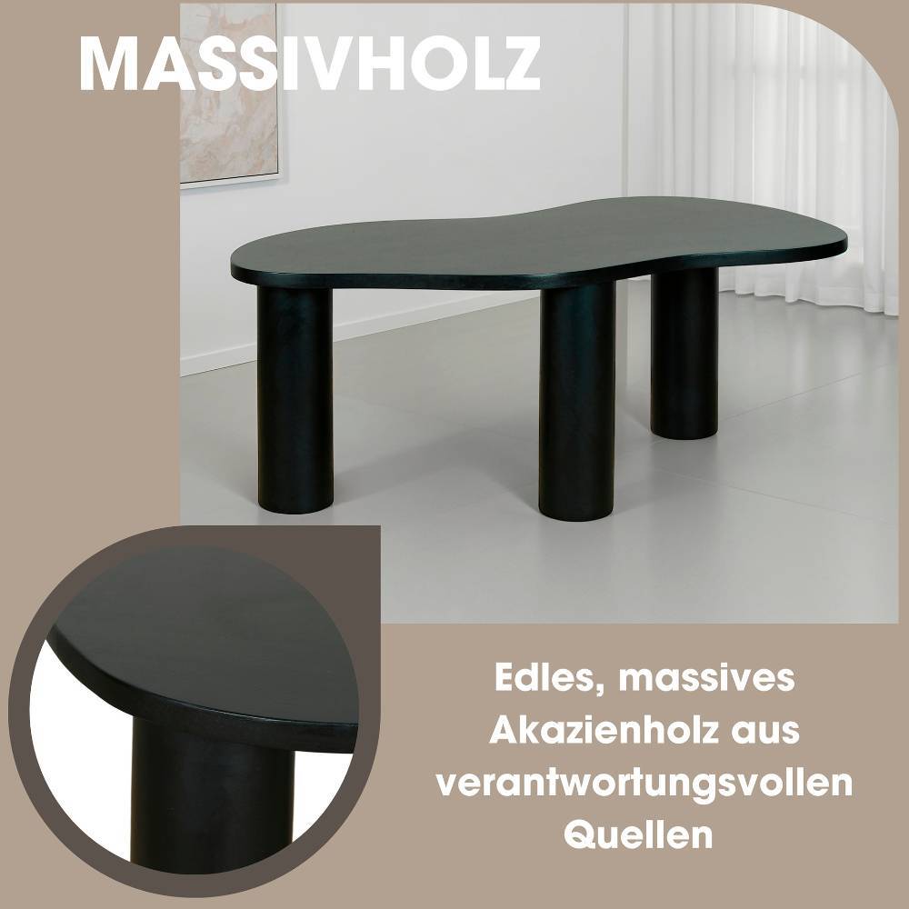 Edler schwarzer Sofatisch aus massivem Akazienholz in organischer Form für das Wohnzimmer Dulacre