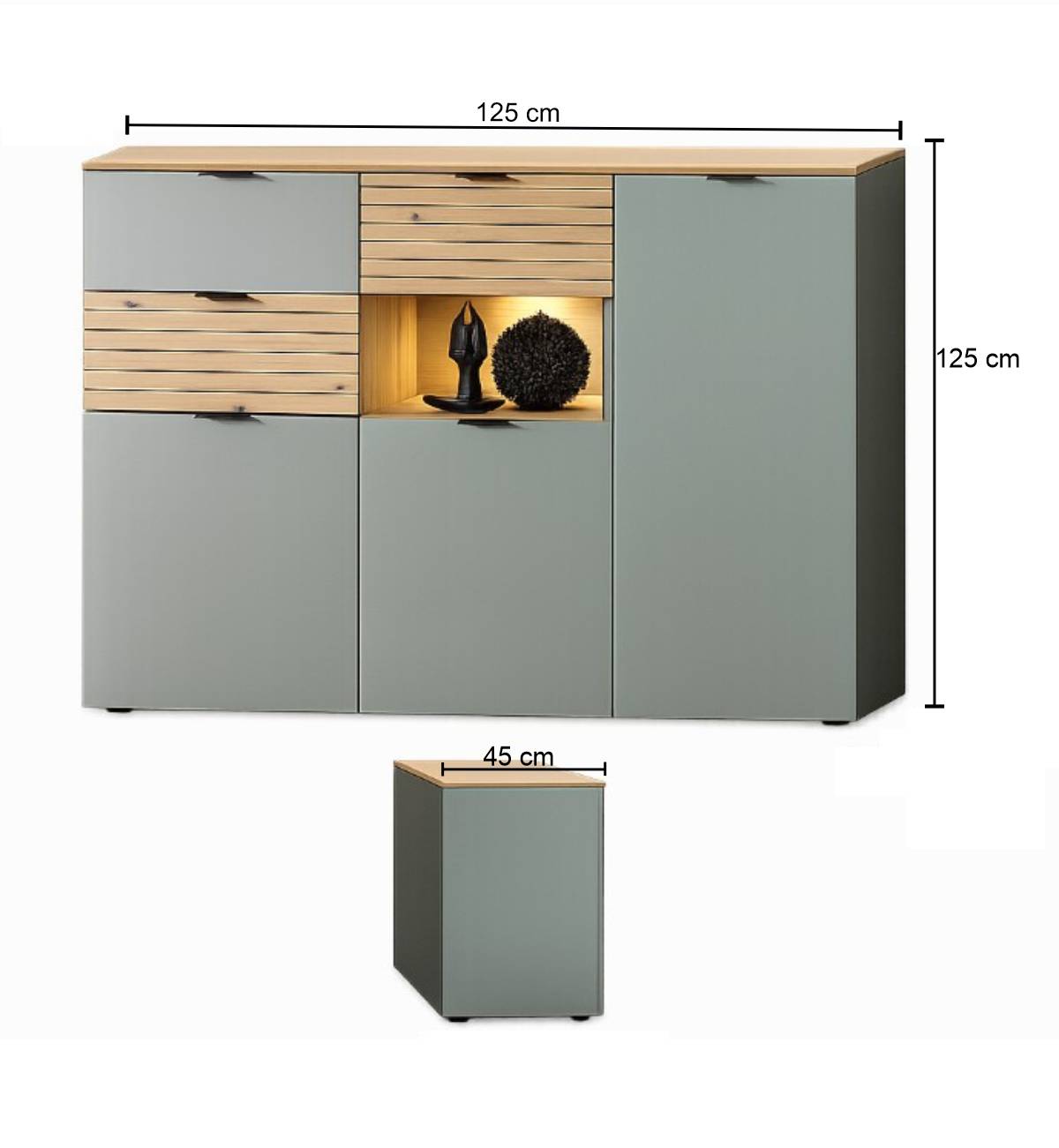 125cm breites Highboard in Graugrün und Wildeiche Natur - Halimi
