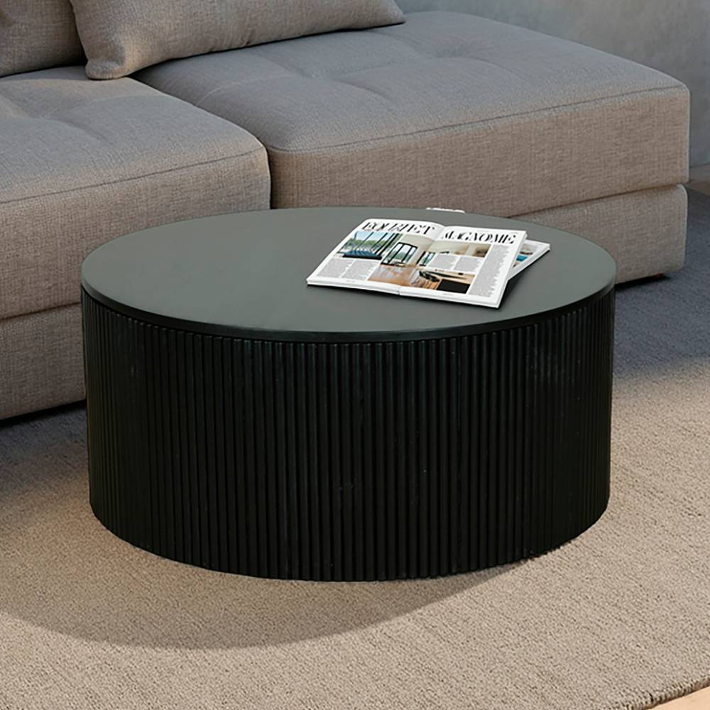 Runder Truhen-Couchtisch in Schwarz - Asprecca