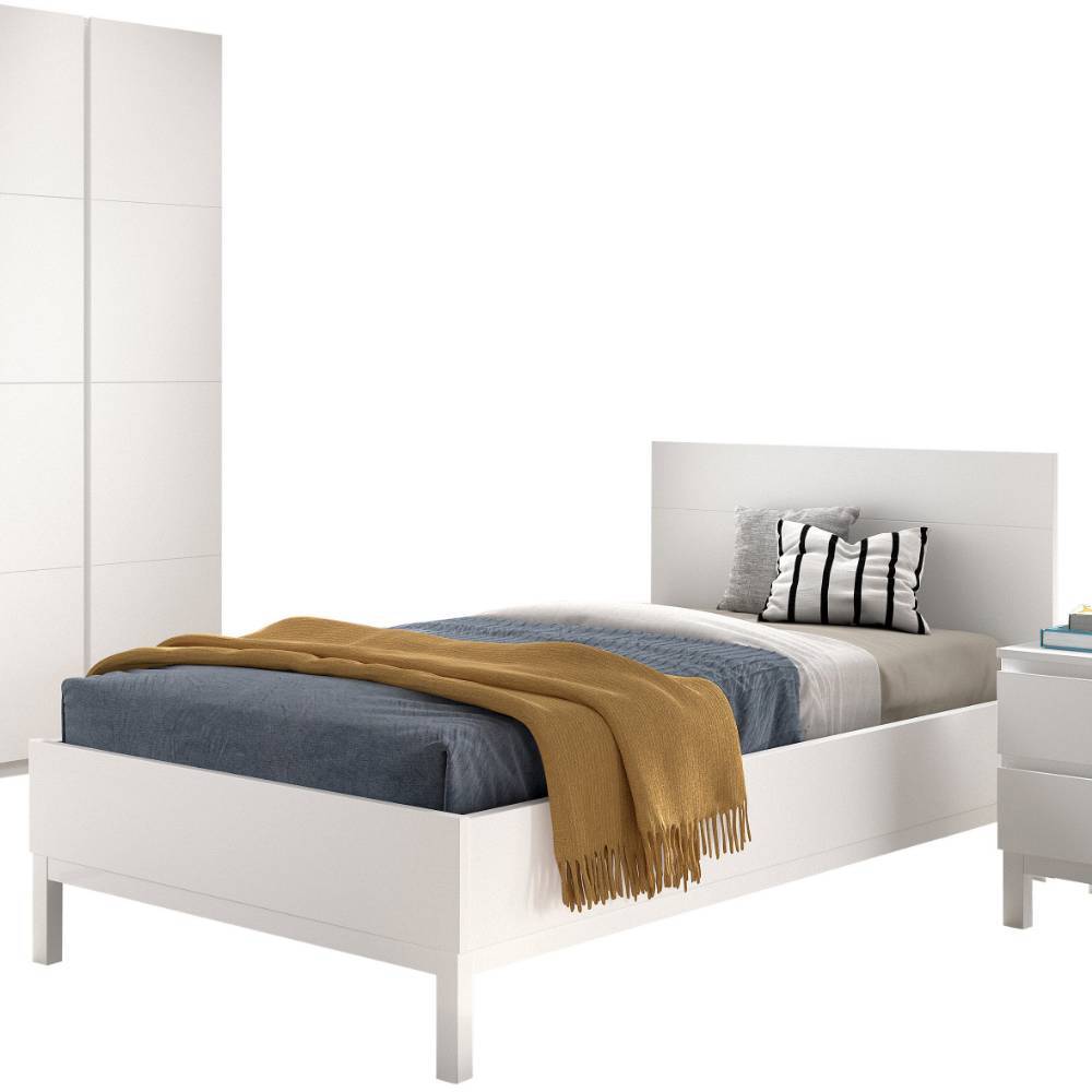 Modernes weißes Jugendbett mit Lattenrost für Einzelpersonen – Crocinol