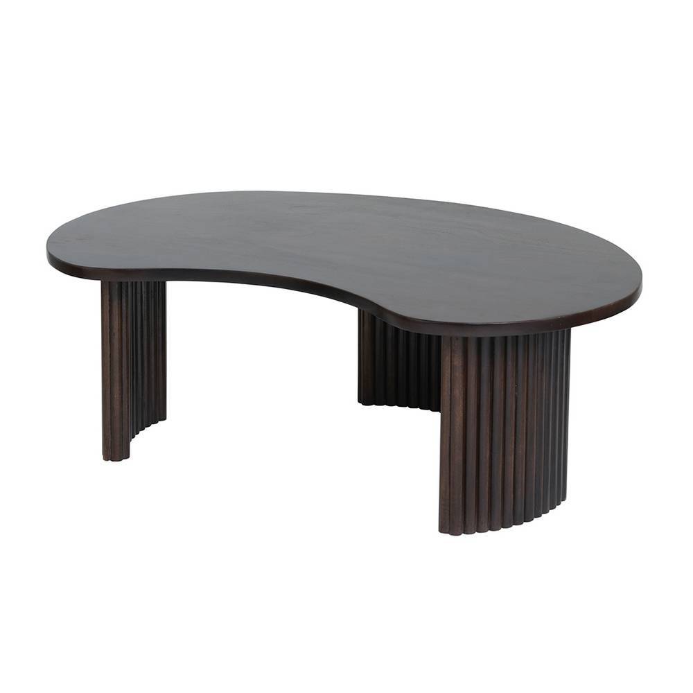 Eleganter Couchtisch in Nierenform aus walnussbraunem Holz für das Wohnzimmer – Lilano