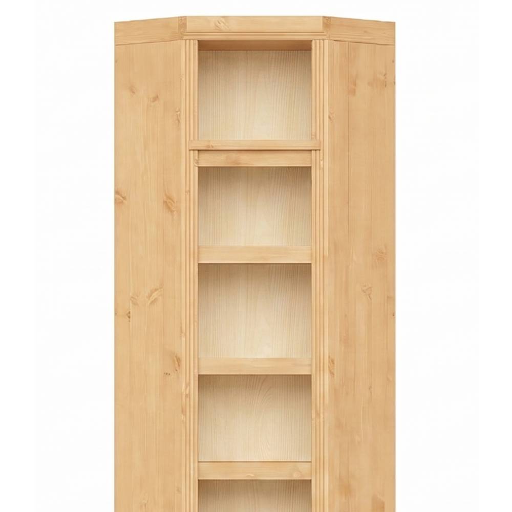Oberer Bereich des hohen Kiefer Eckregals Natur mit Holzmaserung und Fächern – Snog