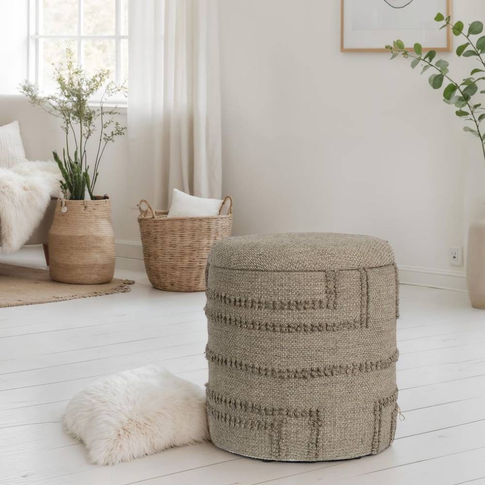 Polsterhocker in Beige mit Strukturmuster - Myrano