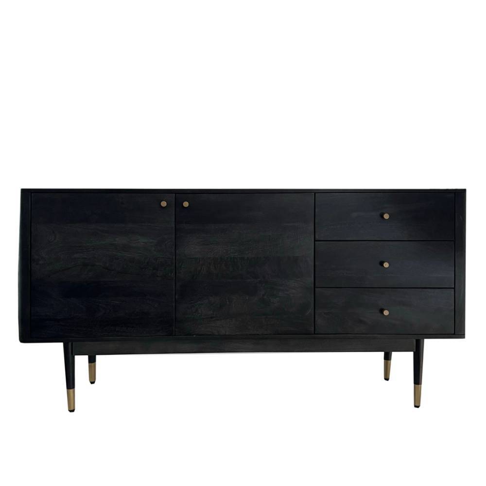 Massivholz-Sideboard in Schwarz mit Gold - Top