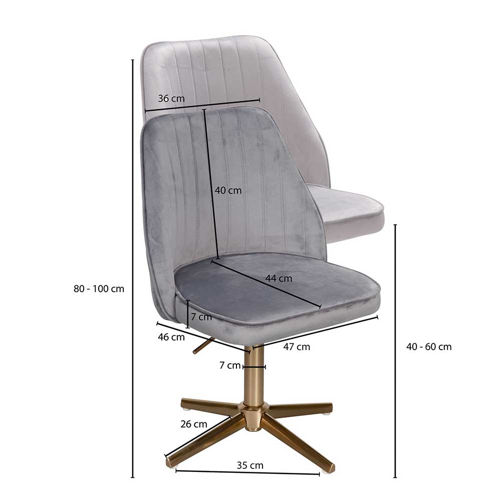 Eleganter Schreibtisch Drehstuhl in Grau Samt - Cessma