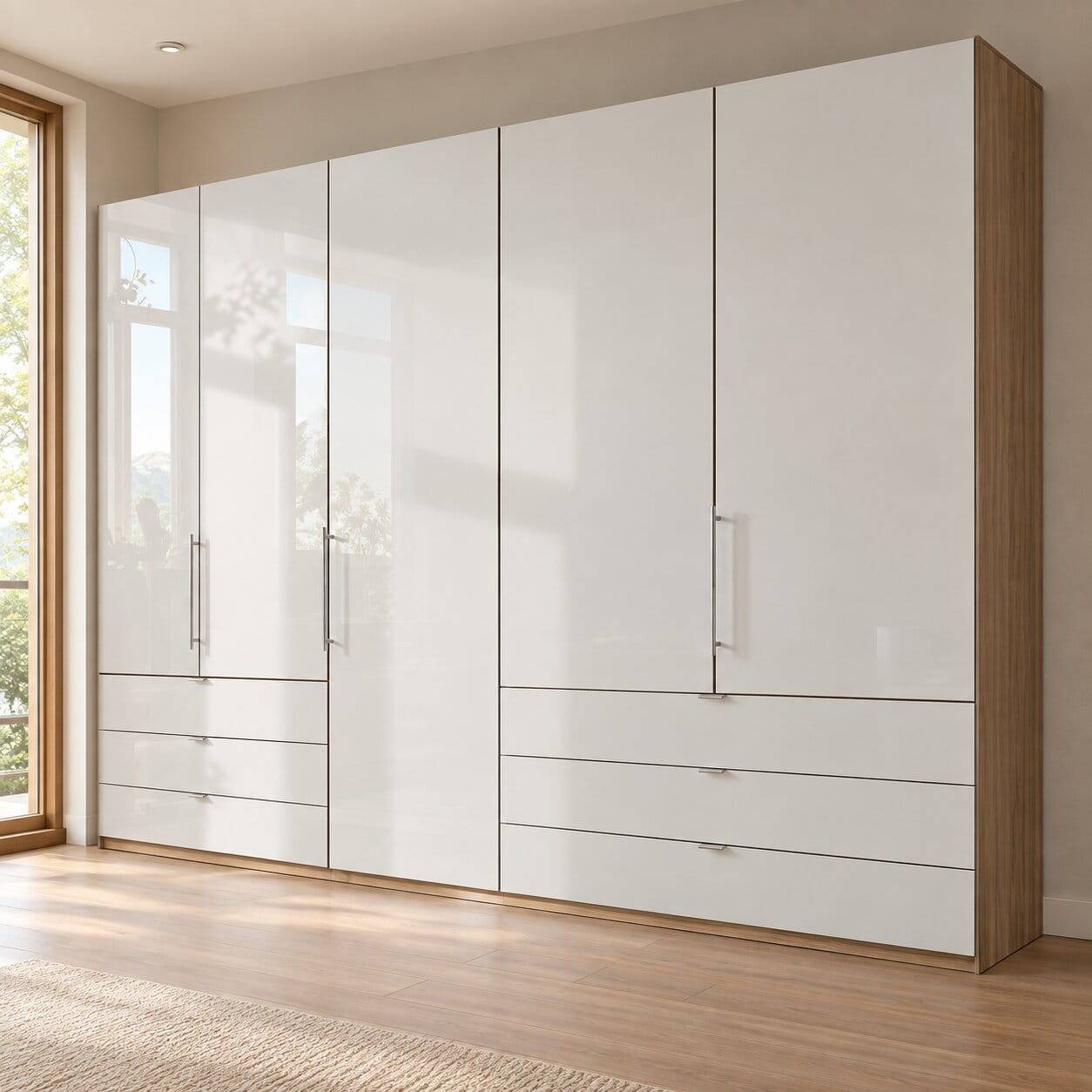 Schlafzimmerkleiderschrank in Beige Glas - Lesegano