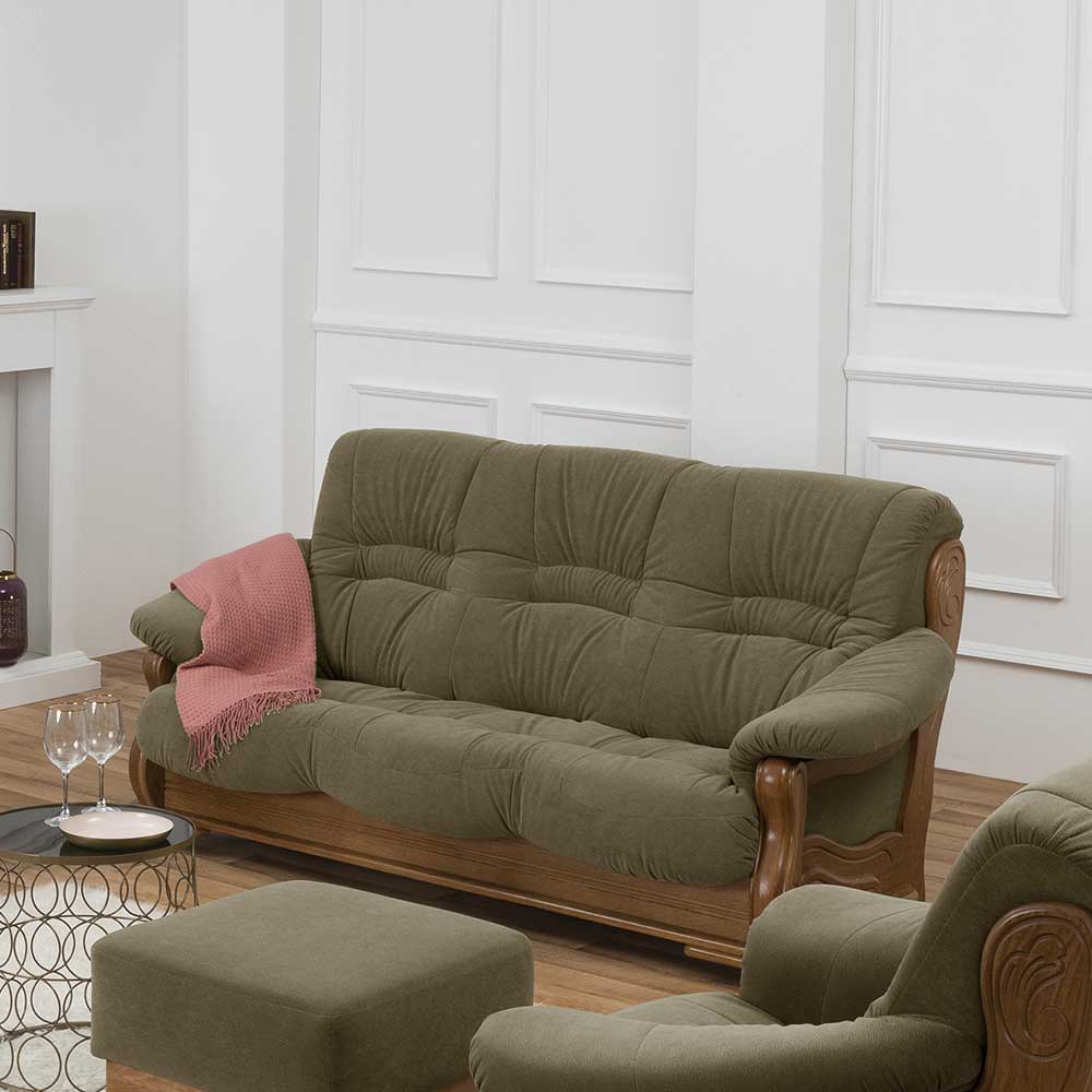 Couch mit drei Sitzplätzen in Oliv Grün - Spazion