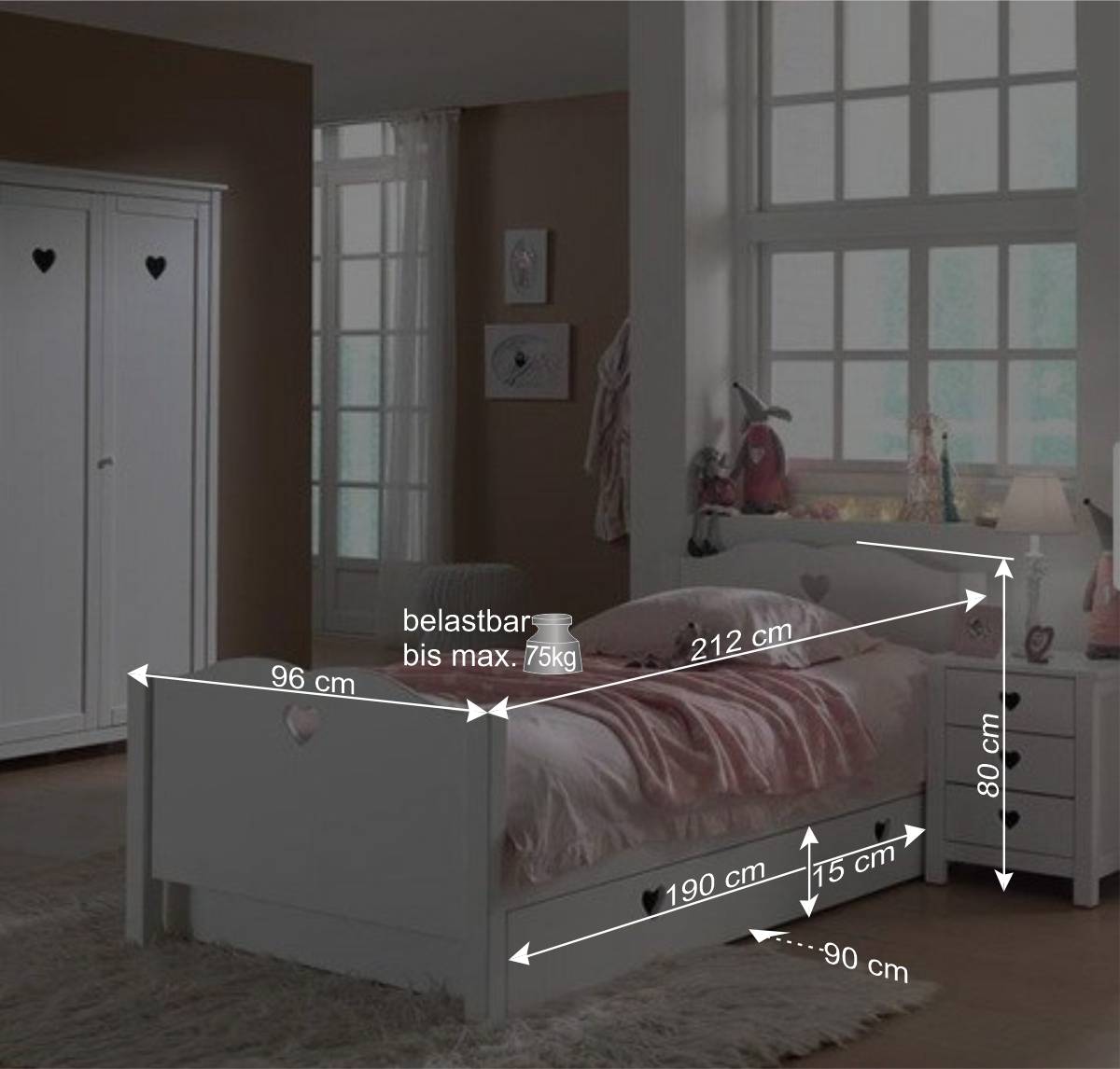 Kinderzimmer-Einrichtung mit Herz - Grandory (dreiteilig)