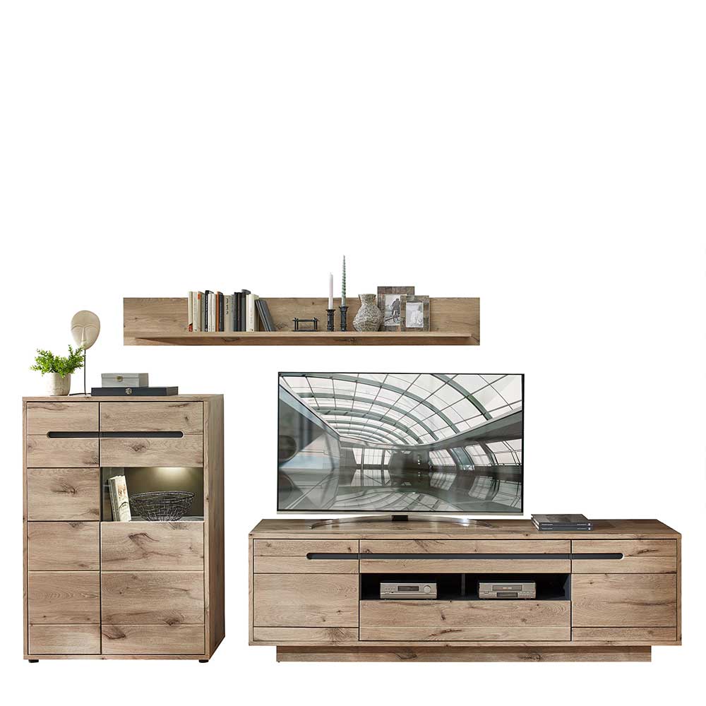 Wohnzimmer Anbauwand Holz Look - Zelio (dreiteilig)
