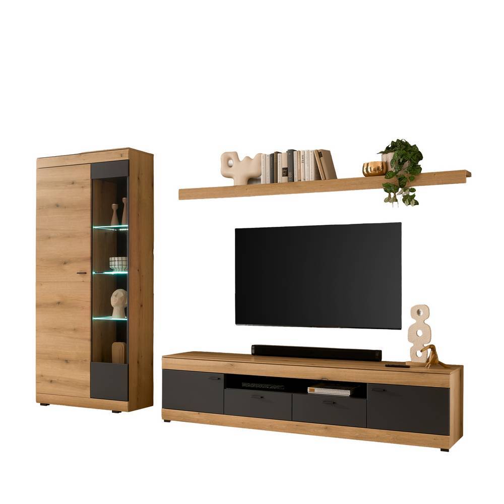 TV-Anbauwand Möbel in Eiche Optik - Addara (dreiteilig)