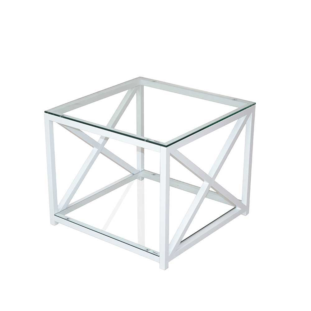 Weißer Metall Designtisch Vizz mit zwei Glasplatten