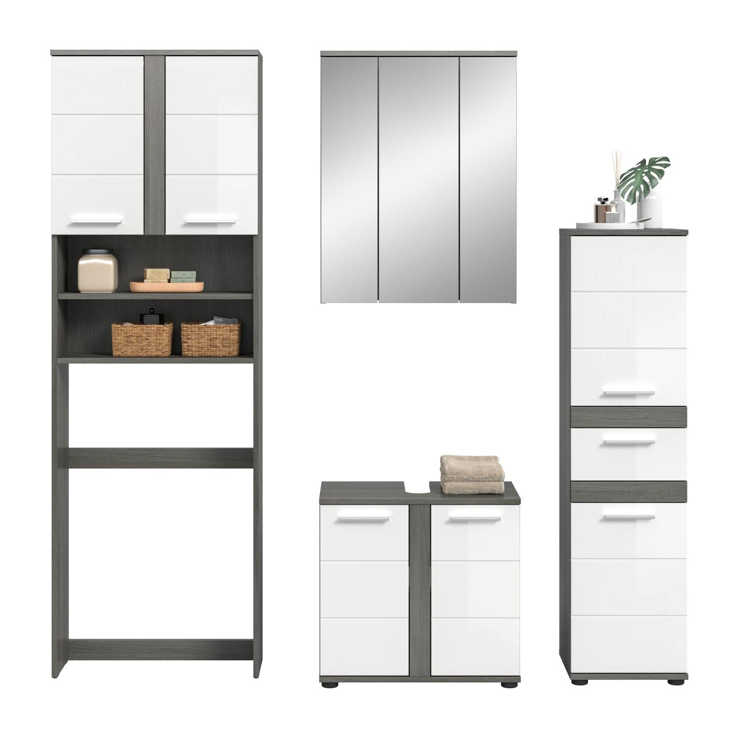 Hochglanz Badmöbelset mit Spiegelschrank - Chapan I (vierteilig)