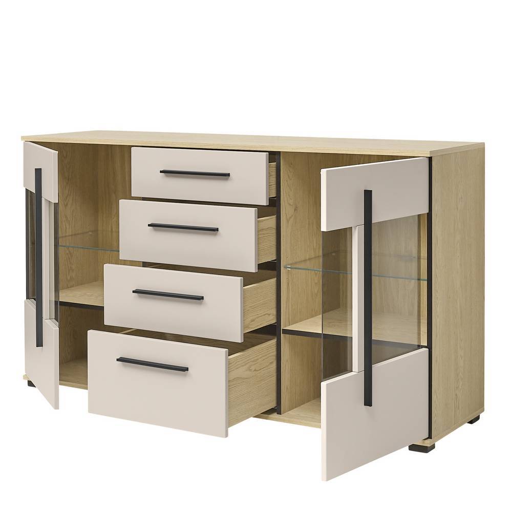 Kombi-Sideboard-Vitrine in Beigegrau - Raisa