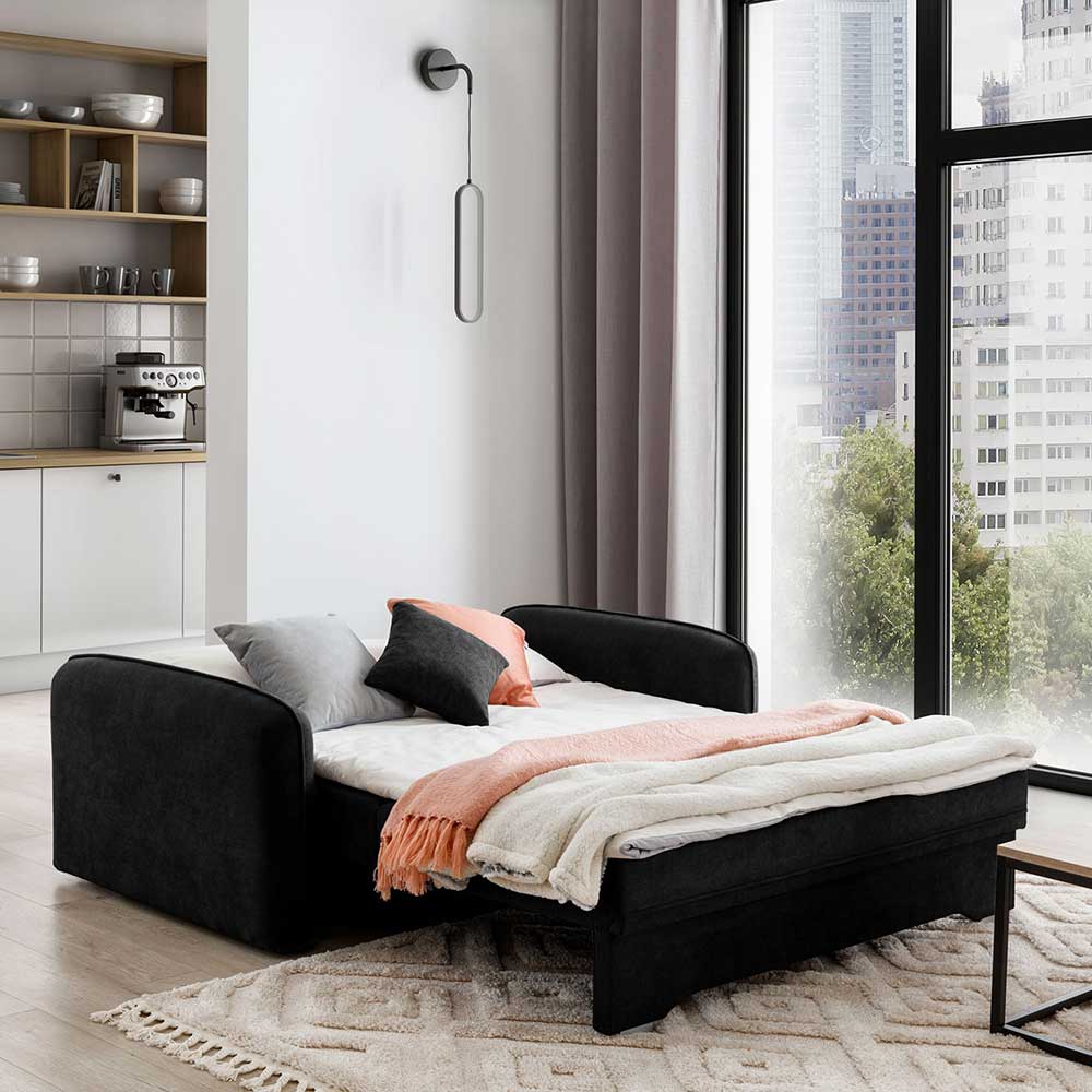 Klappcouch in Schwarz Veloursbezug - Yangu