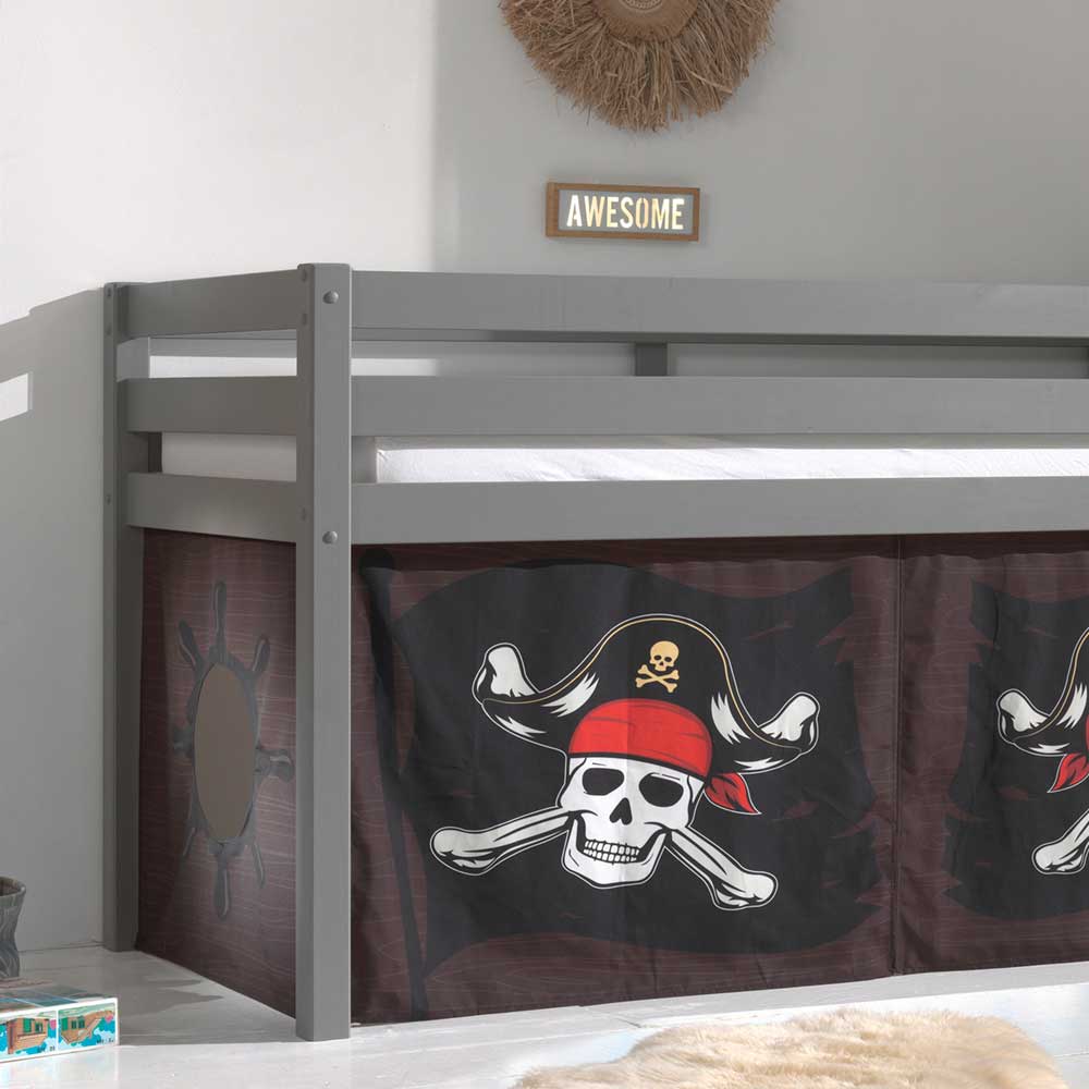 Seeräuber Kinderzimmer Hochbett aus Holz Grau - Teako