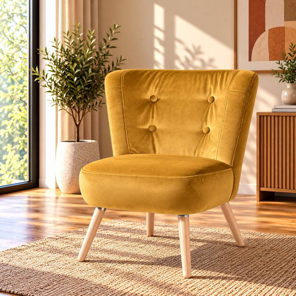Retro Wohnzimmersessel in Gelb Samtvelours - Moldiva