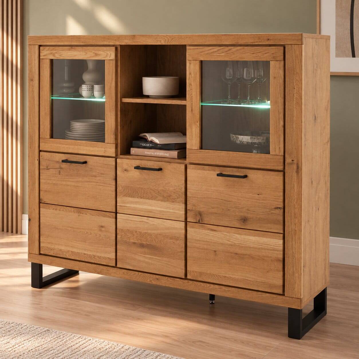 Highboard Vitrine in Wildeiche - Scarlett