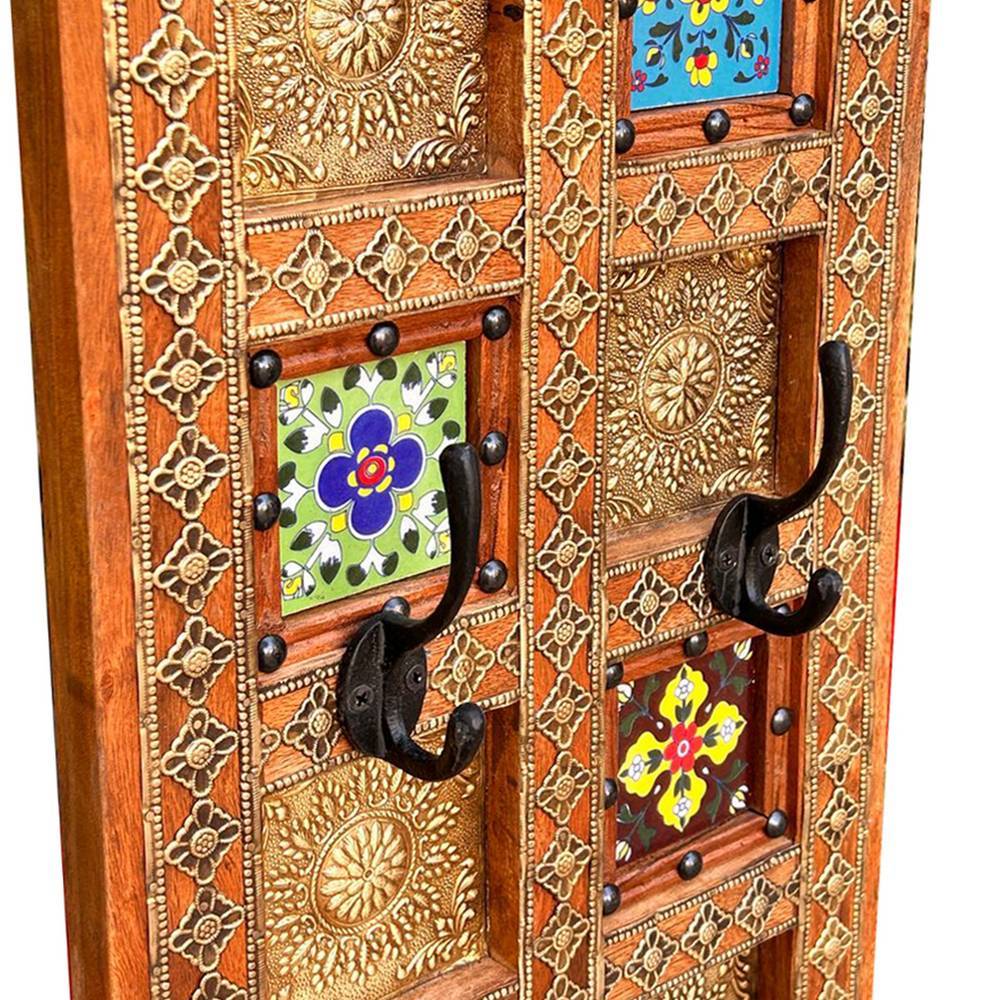 Boho Style Garderobenpaneel mit drei Kleiderhaken - Restaurazia