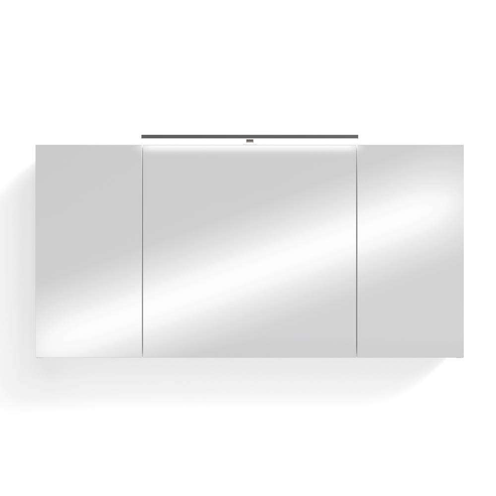 Weißer Spiegelschrank 120 cm mit drei Spiegeltüren und LED Beleuchtung – Esterava