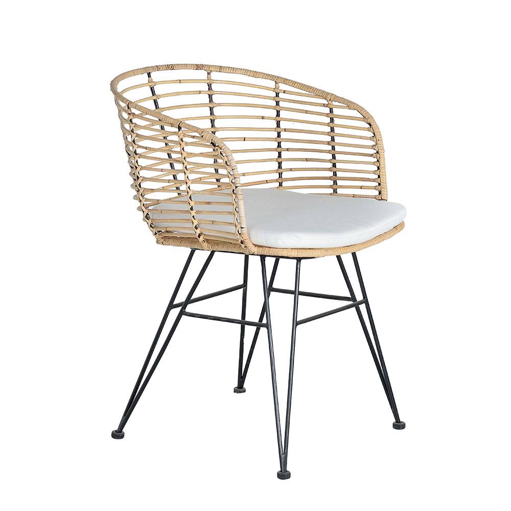 Design Armlehnenstuhl in Rattan Natur und Schwarz - Adatto (2er Set)