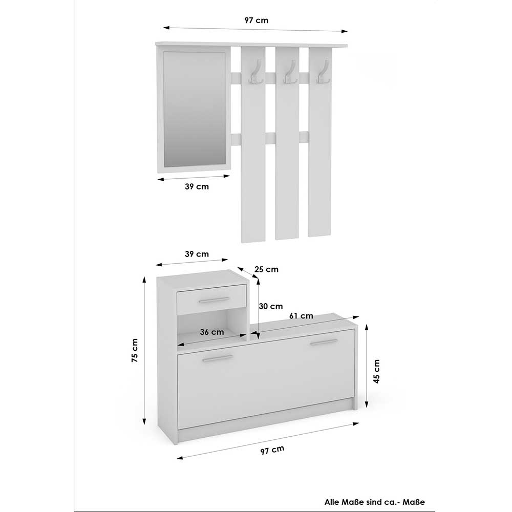 Garderobenmöbel in Weiß & Betonoptik - Zessma (zweiteilig)