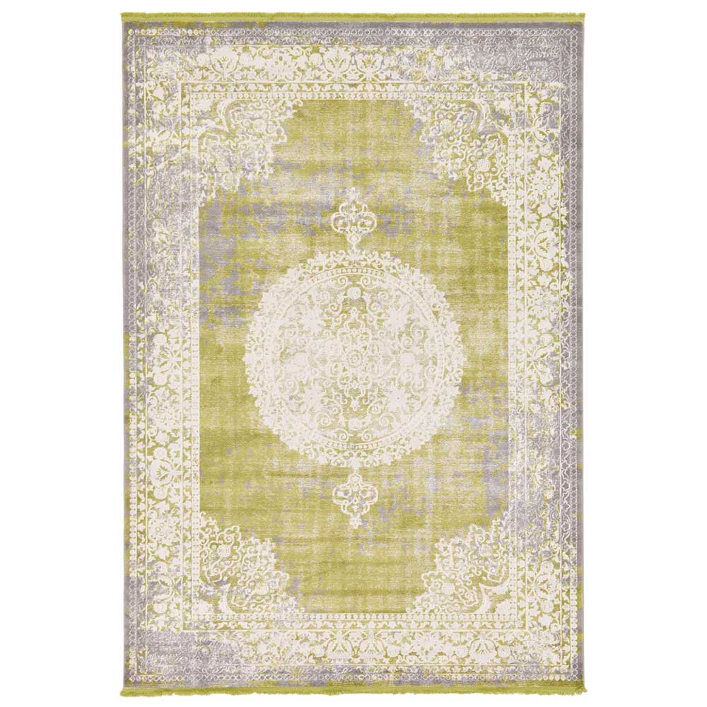 Vintage Look Läufer Teppich mit Orient Muster in Hellgrün und Creme -  Flacono