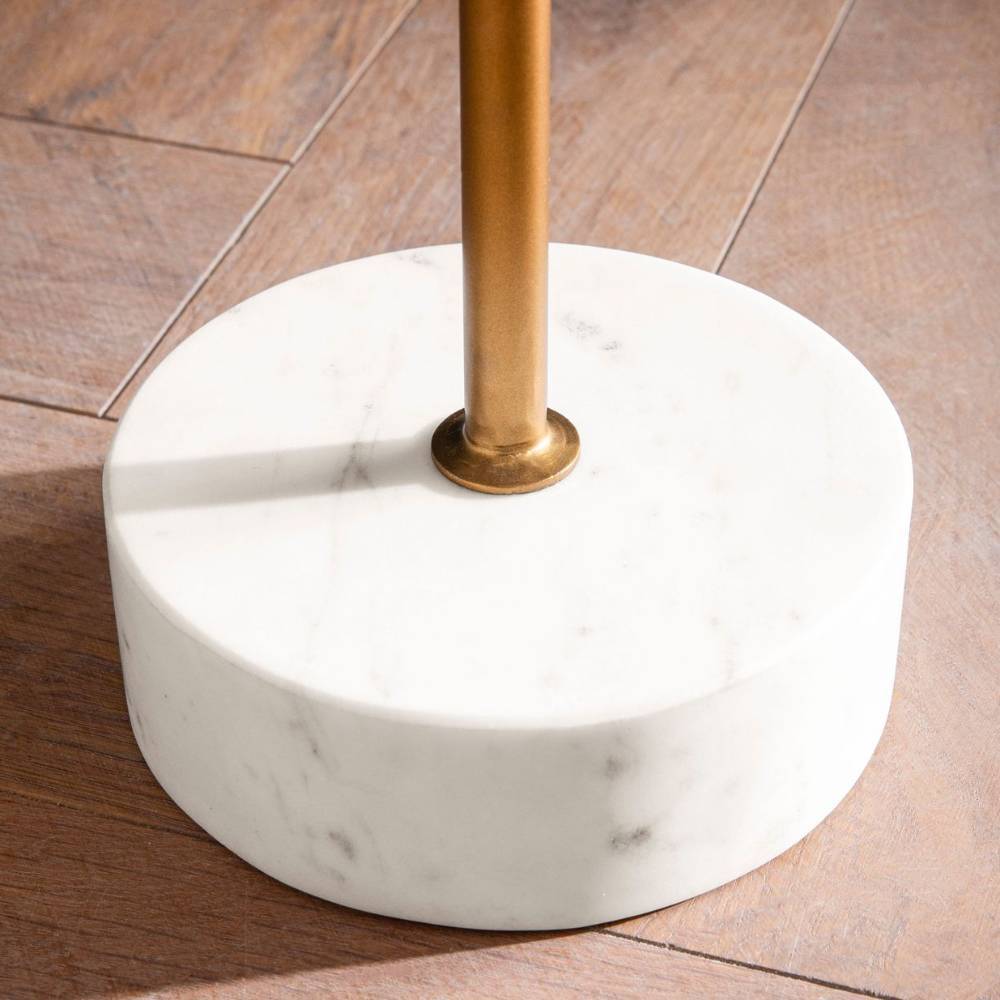 Runder Beistelltisch mit weißem Marmorfuß und goldener Säule für stabilen Stand – Silba