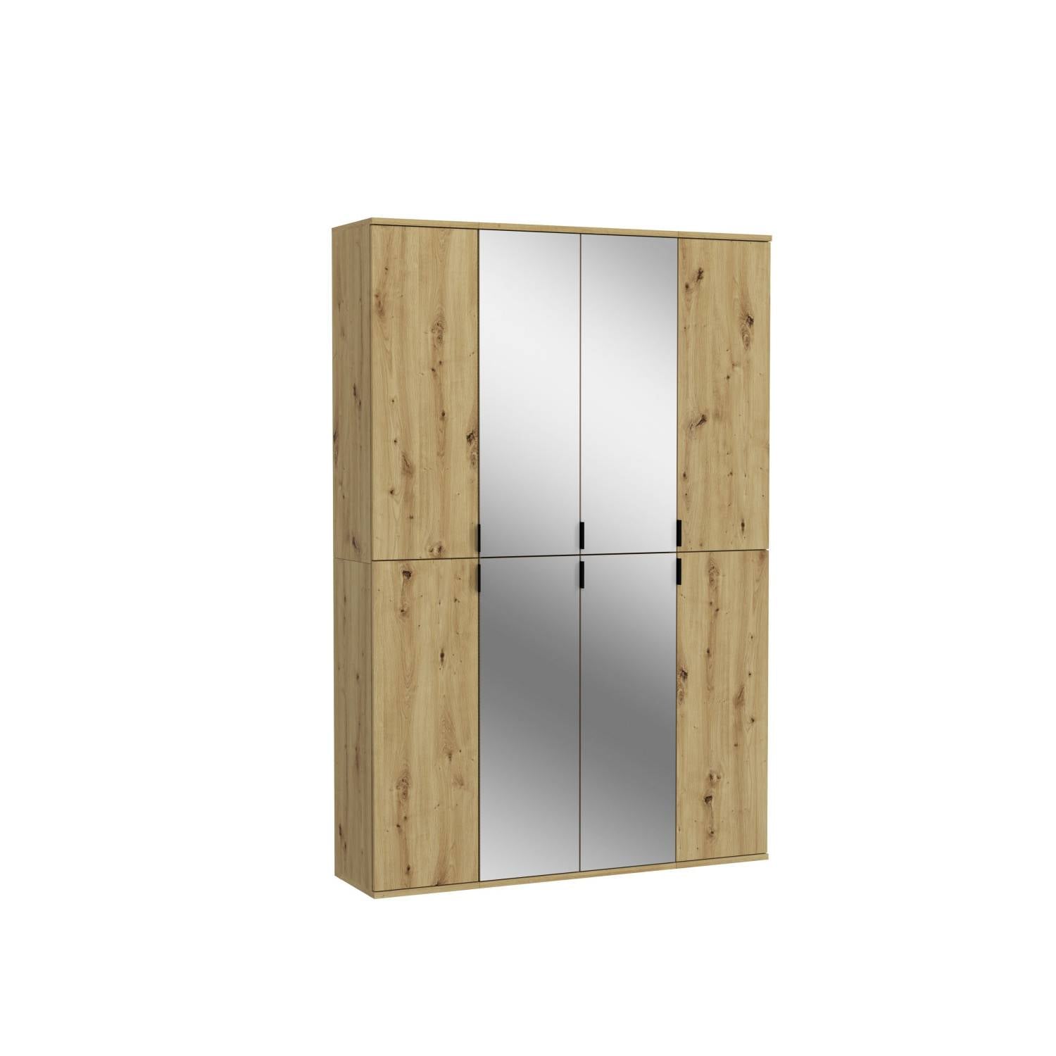 Komplette Garderobenkombination in Holzoptik mit zentralen Spiegeltüren und viel Stauraum – Pretty