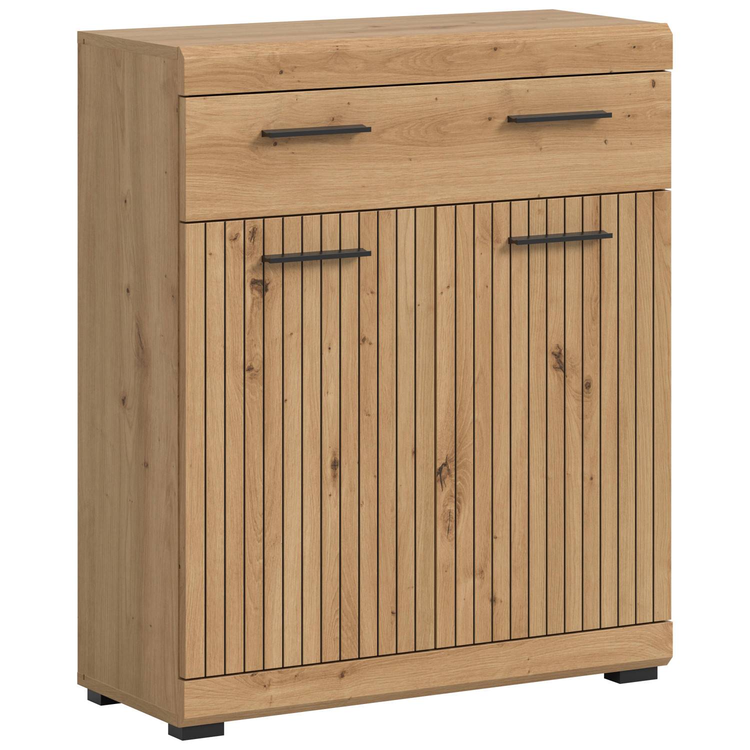 Moderner Wohnzimmerschrank Lasewood in heller Holzoptik mit Schublade und geschlossenen Türen – Lasewood