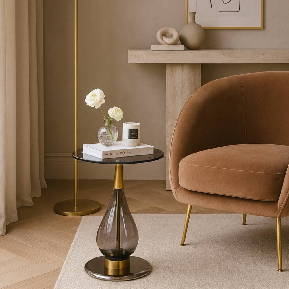 Eleganter Beistelltisch in Grau und Gold - Nenna