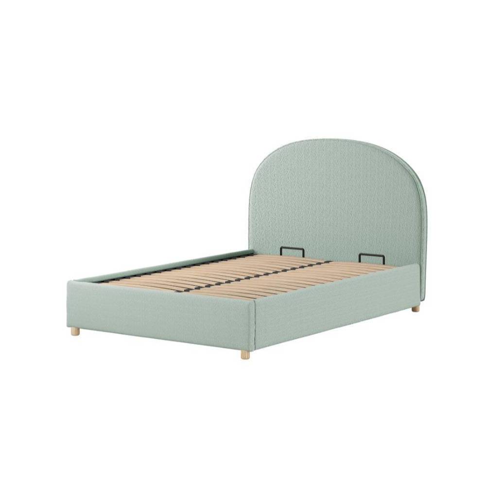 Modernes Polsterbett 140x200 in Mintgrün Boucle mit abgerundetem Kopfteil für das Schlafzimmer – Skylab
