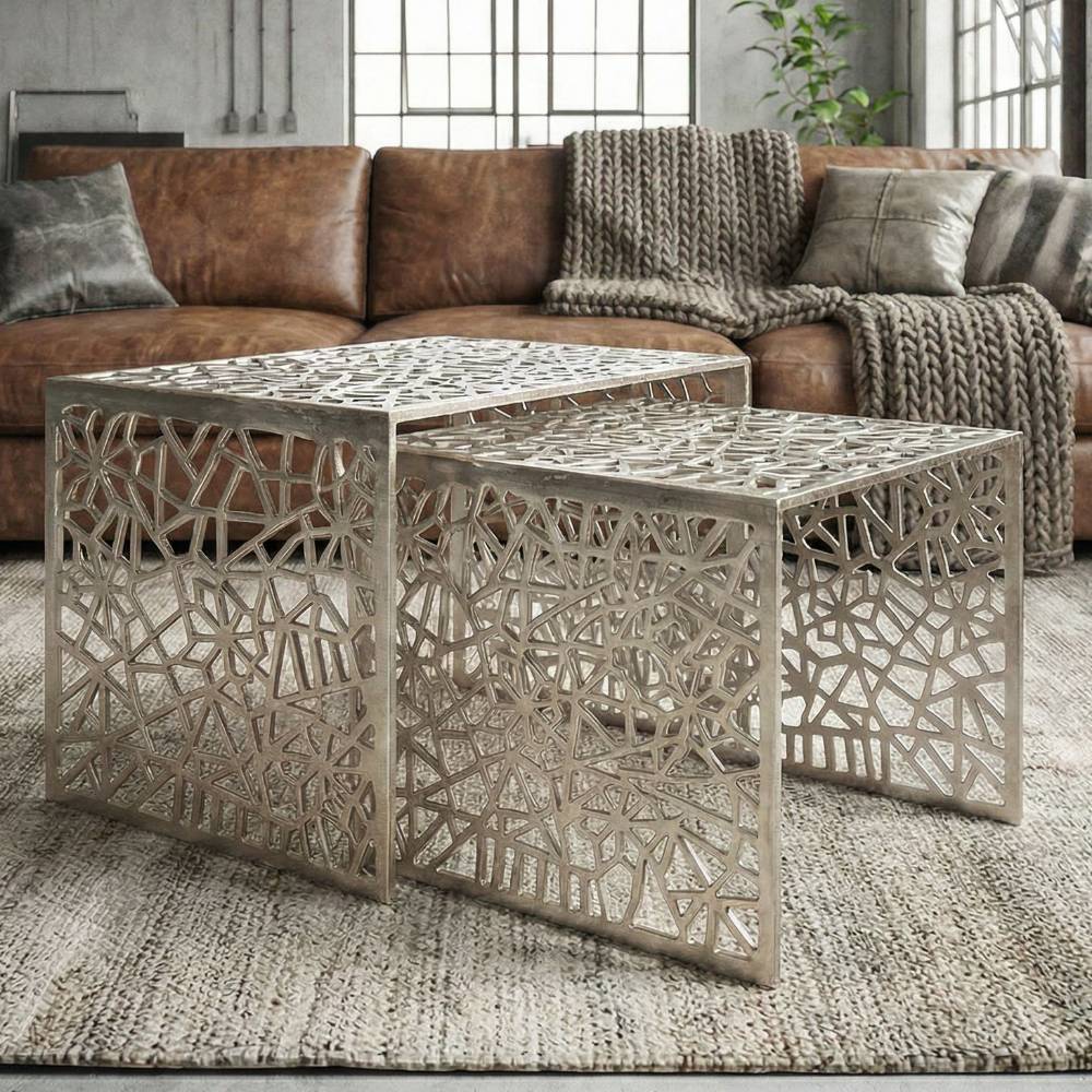 Design-Sofatisch Duo in Silberfarben - Viamo (zweiteilig)