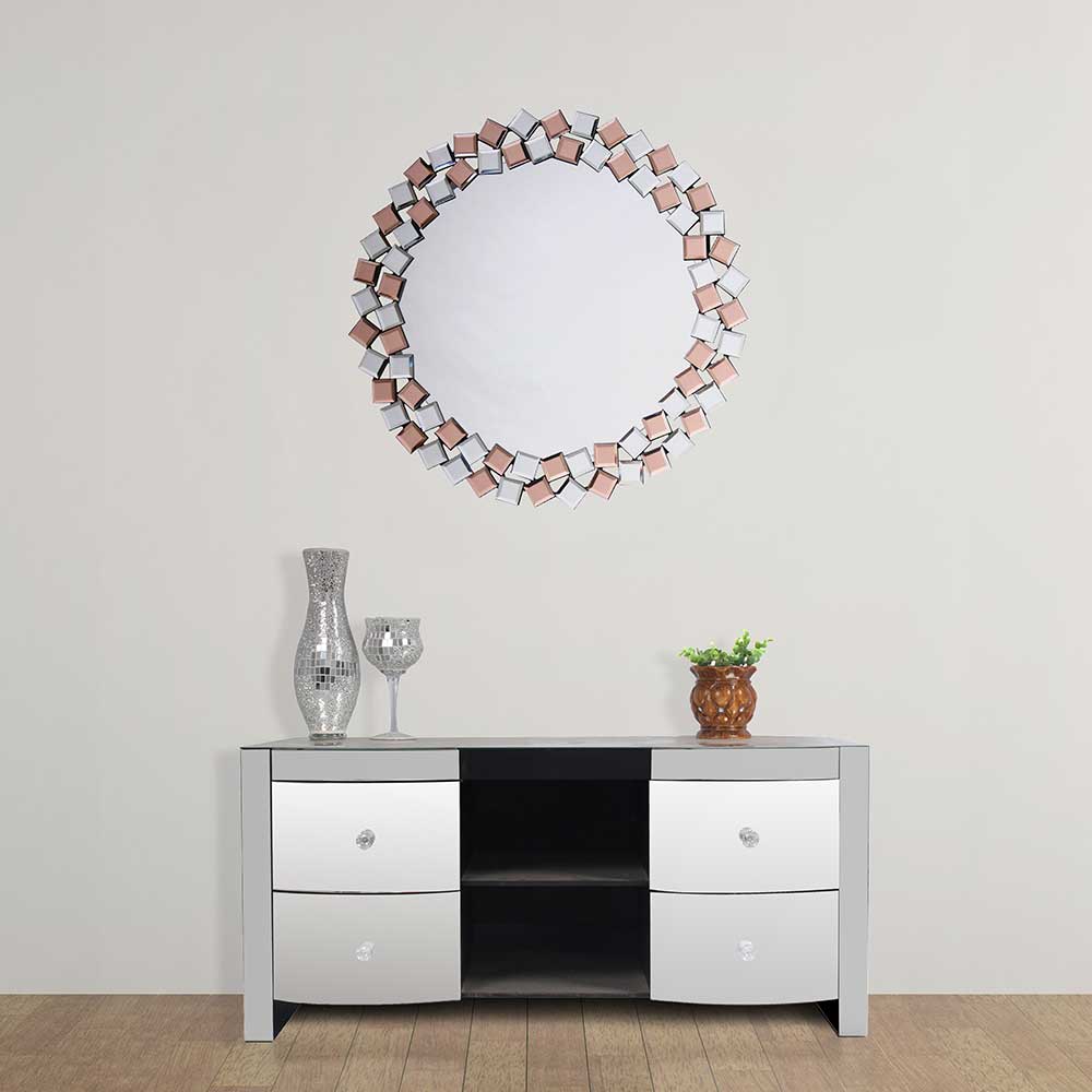Runder Mosaik Spiegel in Rosegold - Promenada