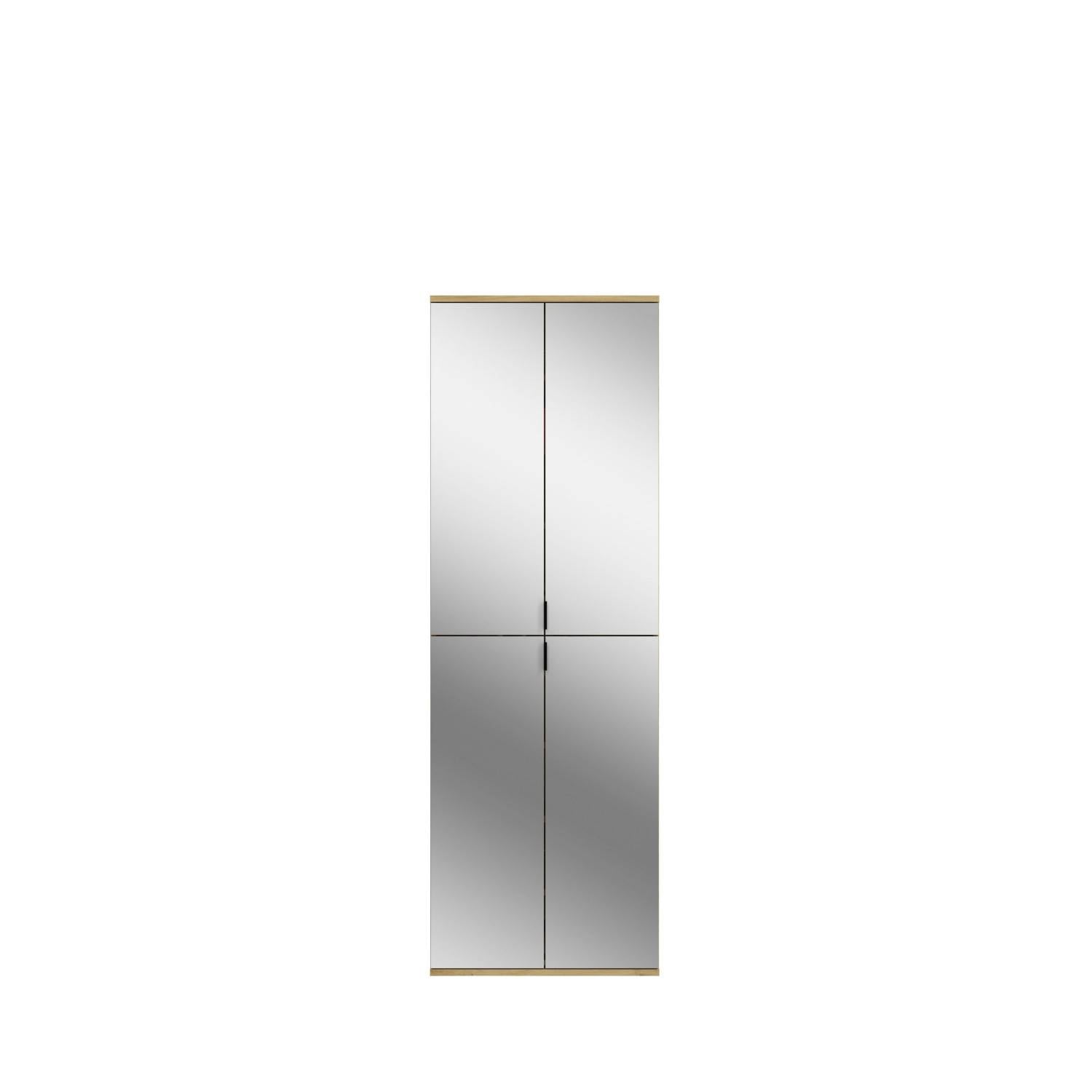 Schmaler Garderobenschrank mit vier Spiegeltüren und schwarzen Griffen für Flur – Pretty