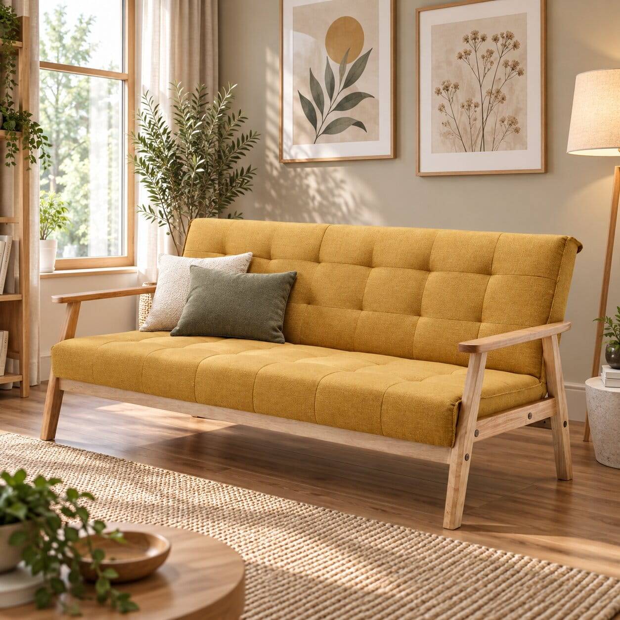 Schlafcouch in Gelb & Eukalyptus Natur - Emkola